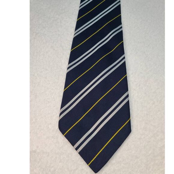 Tom James Royal Army Service Corps blue silver yellow stripe silk tie - Picture 3 of 8